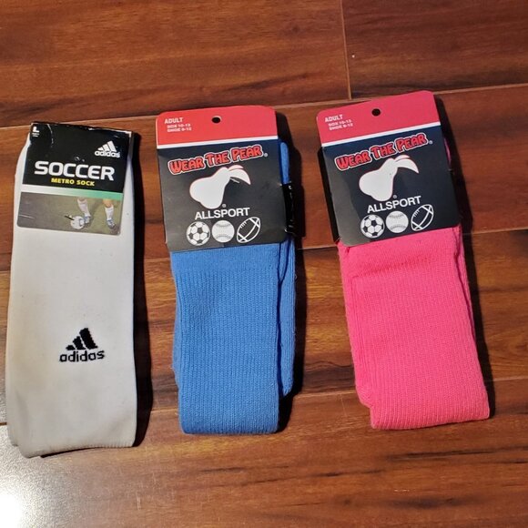 LOT 6 Pairs of Men's Soccer Socks - New and Used - Nike / Addidas / Pear Sox - L - Picture 3 of 16